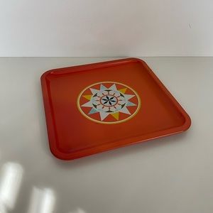 Vintage metal tray orange decor sun design